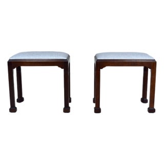 Chippendale Style Footstools by Madison Square in Mahogany & Blue For Sale