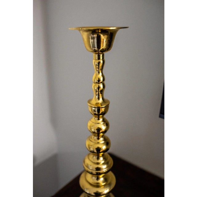 Traditional Early 21st Century Large Brass Floor Candlestick For Sale - Image 3 of 5