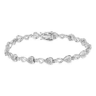 .925 Sterling Silver 1/4 Cttw Diamond Infinity Heart Link Bracelet For Sale