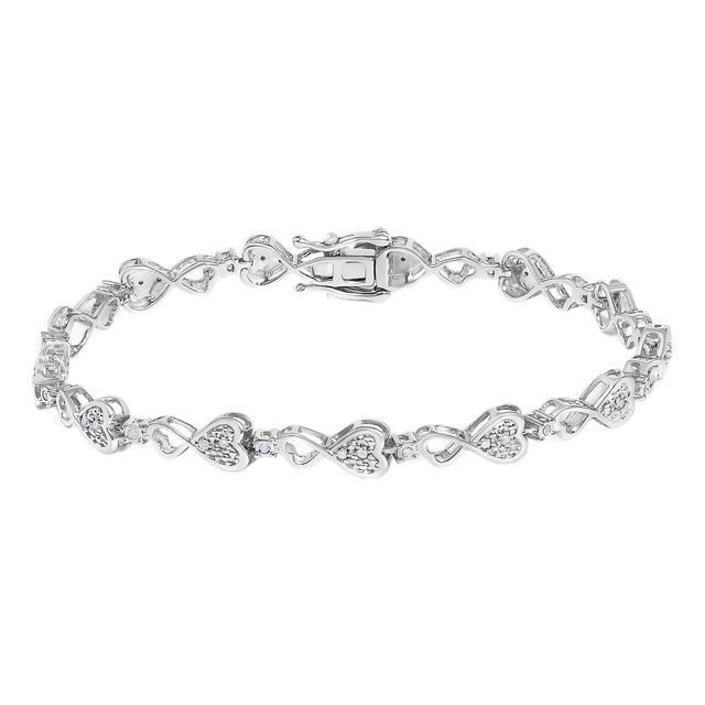 .925 Sterling Silver 1/4 Cttw Diamond Infinity Heart Link Bracelet For Sale