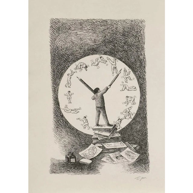 Roland TOPOR L'HORLOGE / THE CLOCK 1974 lithograph on Arches paper signed and numbered in pencil 19.7 x 13.0 in...