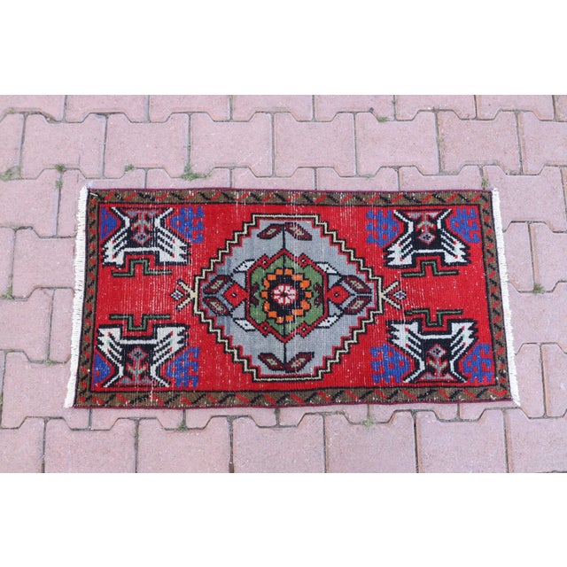 1960s Turkish Vintage Hand Knotted Doormat Rug For Sale - Image 4 of 13