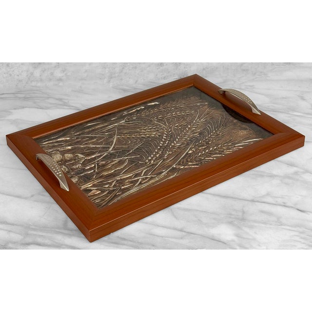 Vintage Traditional Copper Relief Glass Top Butlers Serving Tray For Sale - Image 6 of 7