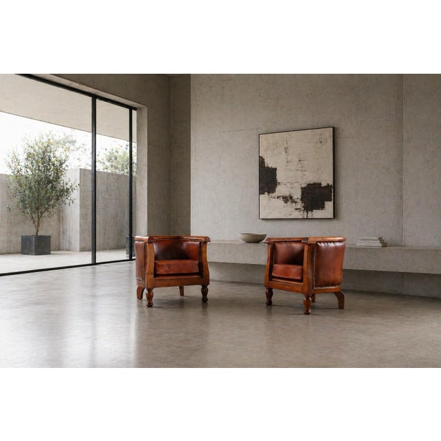 Wood Vintage Danish Leather Chairs, 1930s, Set of 2 For Sale - Image 7 of 15