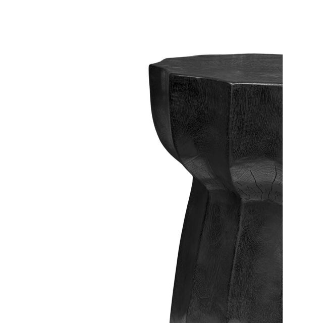 Solid Suar Wood Round Side Table Modern Organic, Burnt Finish For Sale - Image 4 of 4