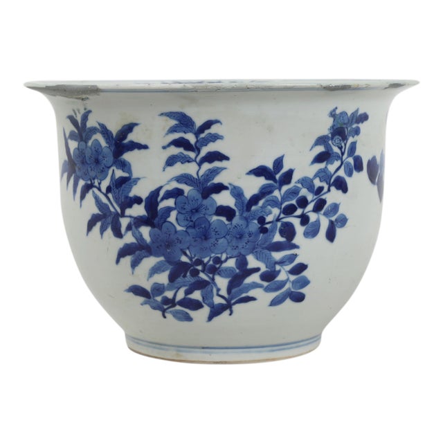 19th Century Chinese Blue & White Porcelain Flower Pot Chairish