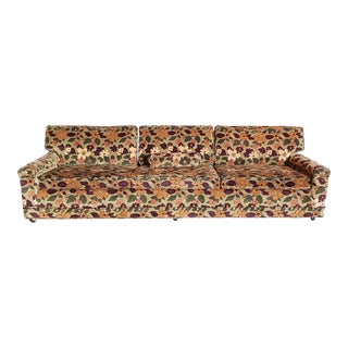 1960s Mid Century Kitsch Long Floral Velvet Sofa For Sale