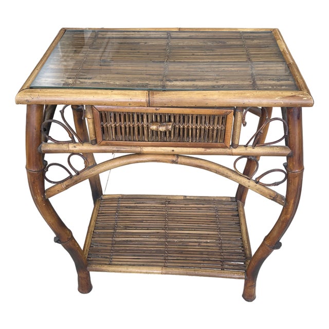 Mid 20th Century Rattan and Bamboo Condole Table For Sale