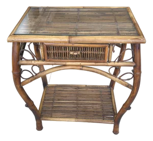 Mid 20th Century Rattan and Bamboo Condole Table