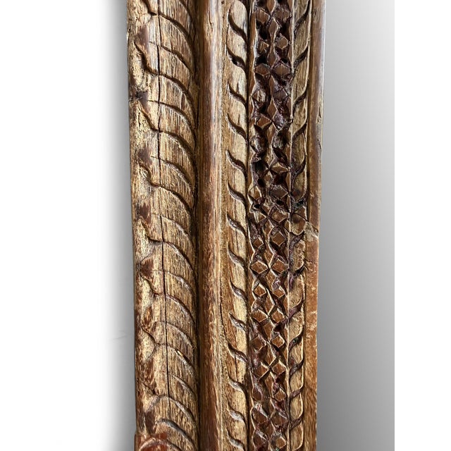 Antique Indian Teak Carved Full-Length Mirror For Sale - Image 4 of 6