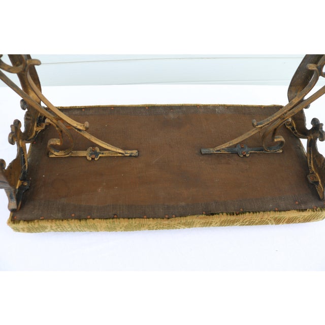 Goldenrod Early 20th Century Antique Art Deco Cast Iron Upholstered Fireside/Radio Listening Bench For Sale - Image 8 of 12