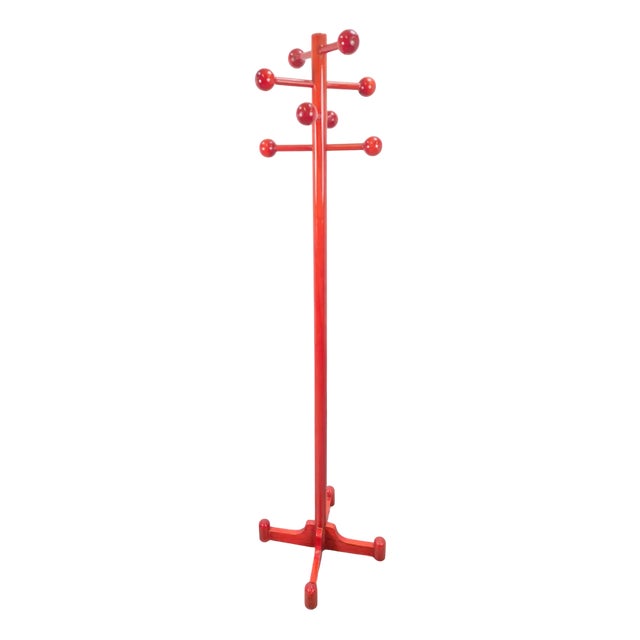 Postmodern Red Stained Beech Coat Rack with Balls, Italy, 1970s For Sale