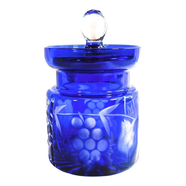 1960s Blue Cut to Clear Jelly Jar Honey Pot For Sale