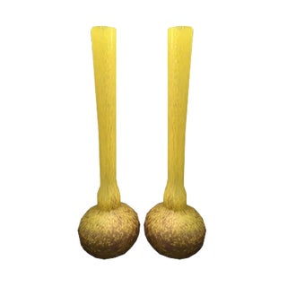 Large Vintage Yellow Glass Berluze Vases from Delatte Nancy, Set of 2 For Sale