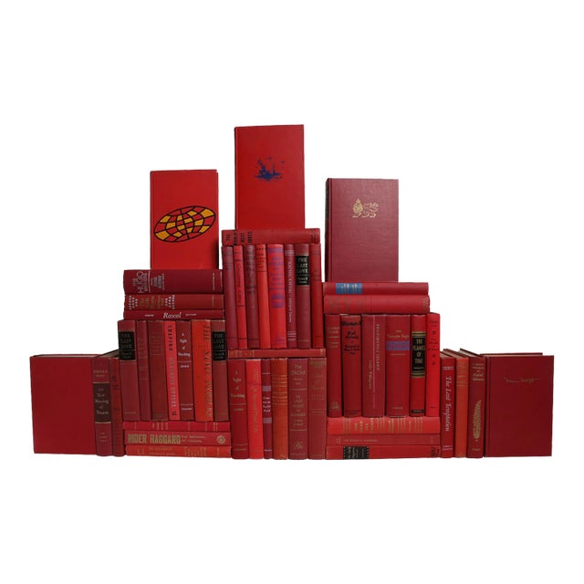 Decorative Books - Vintage Orchard Book Wall - Set of 50 Red Books For Sale