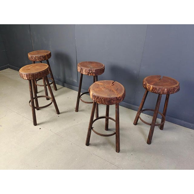 Brown Vintage Tree Trunk Bar Stools, 1970s, Set of 5 For Sale - Image 8 of 13