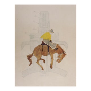 1940s Outsider Folk Art Cowboy on Bucking Horse Painting For Sale