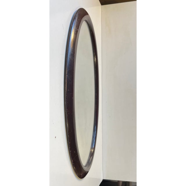 Small Danish Oval Wall Mirror in Stained Oak, 1920s For Sale - Image 4 of 8