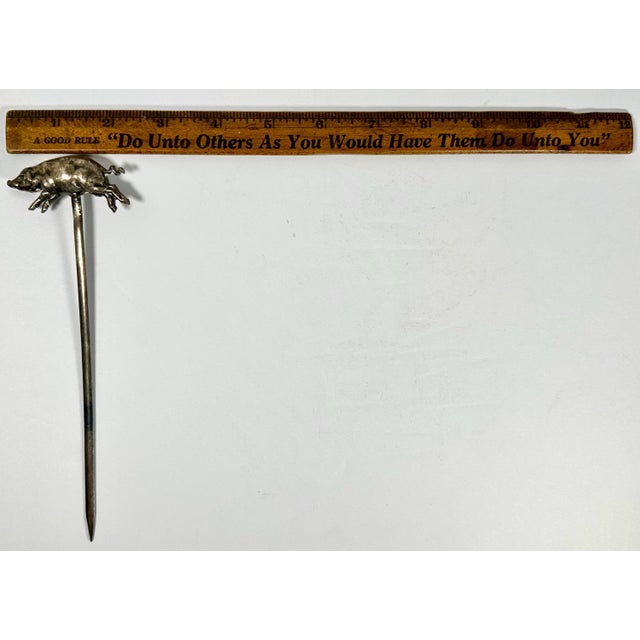 Antique French Silver Plate Pig Skewer: Figural Food Hatelet Skewer For Sale - Image 10 of 10