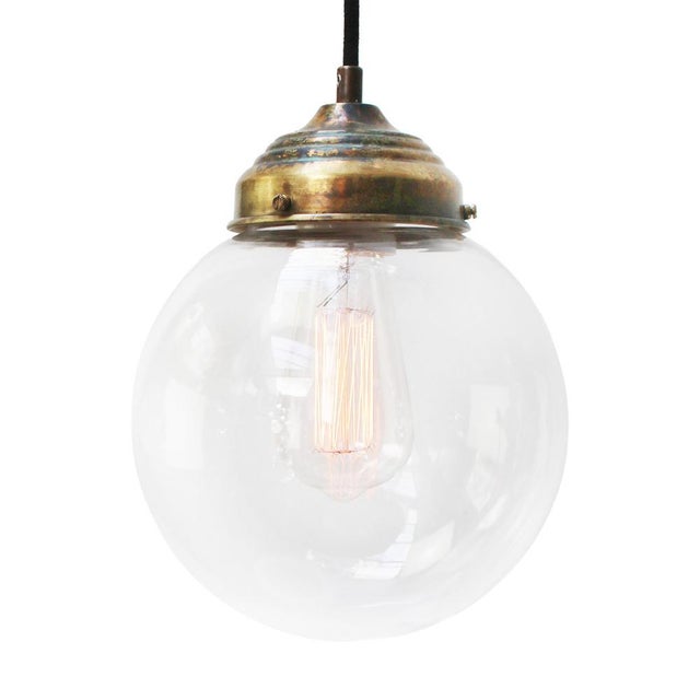 Vintage Clear Glass Pendant Light with Brass Top For Sale - Image 6 of 7