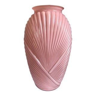 Vintage Pink Art Deco Ribbed/Draped Glass Vase For Sale