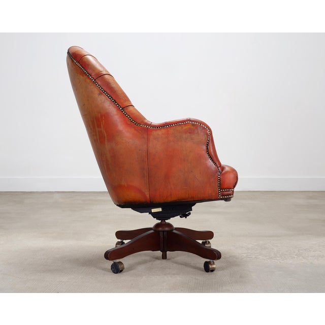 Chesterfield-Style Tufted Leather Executive Swivel Desk Chair For Sale - Image 9 of 18