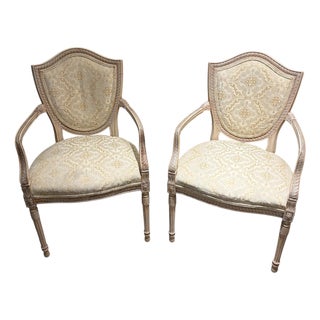 Pair Vintage French-Style Shield-Back Upholstered Accent Chairs For Sale