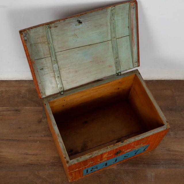 Late 19th Century Small Original Painted Swedish Pine Dome Top Trunk Dated 1877 For Sale - Image 5 of 7