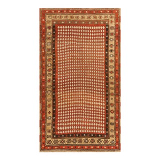 1880s Red Checkerboard W. Antique Persian Kurdish Rug 3'9"x6'10" Handknotted Wool Carpet For Sale