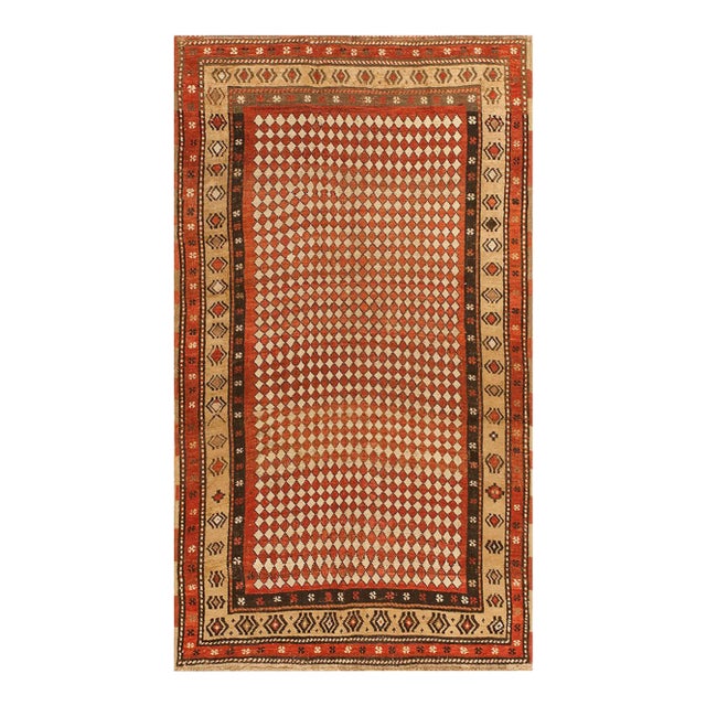 1880s Red Checkerboard W. Antique Persian Kurdish Rug 3'9"x6'10" Handknotted Wool Carpet For Sale