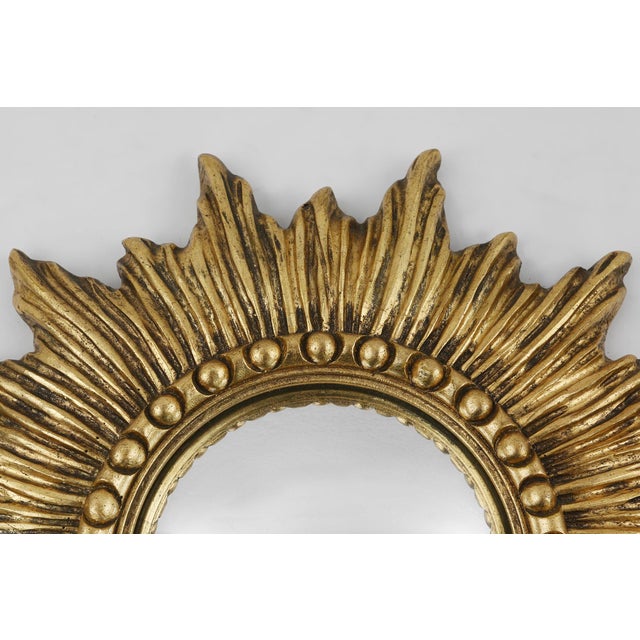 Glass Gold Sunburst Convex Mirror in Resin, France, 1960s For Sale - Image 7 of 11