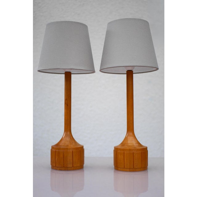 Light Yellow Scandinavian Oak Table Lamps from Elpe, Set of 2 For Sale - Image 8 of 15