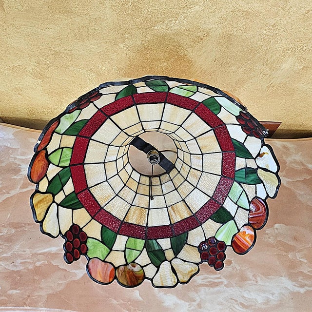 Vintage Tiffany-Style Fruit Stained Glass Hanging Pendant Shade For Sale - Image 10 of 18