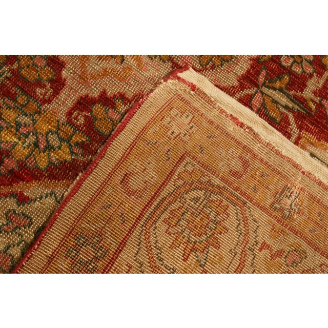 Textile Antique Kayseri Geometric Beige Gold and Red Silk Floral Rug - Medallion Style For Sale - Image 7 of 7