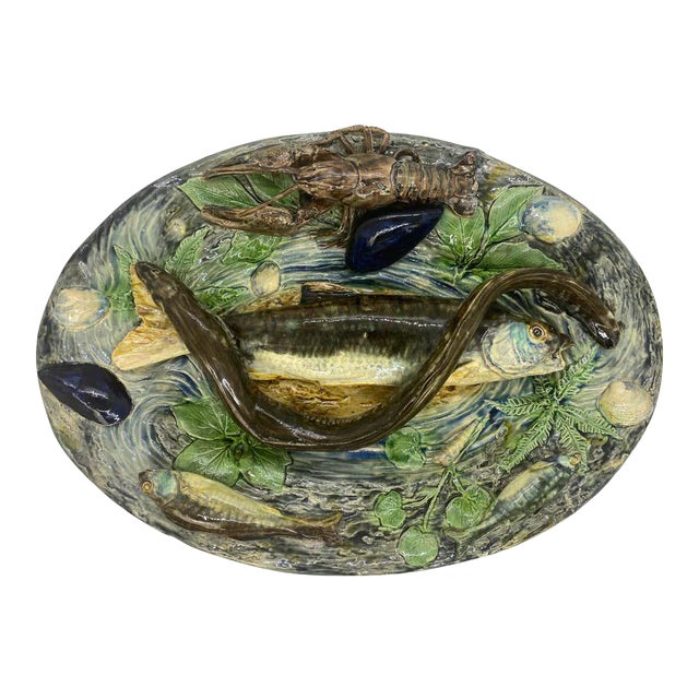 Large Palissy Ware Majolica Platter by Alfred Renoleau, French, Circa 1885 For Sale