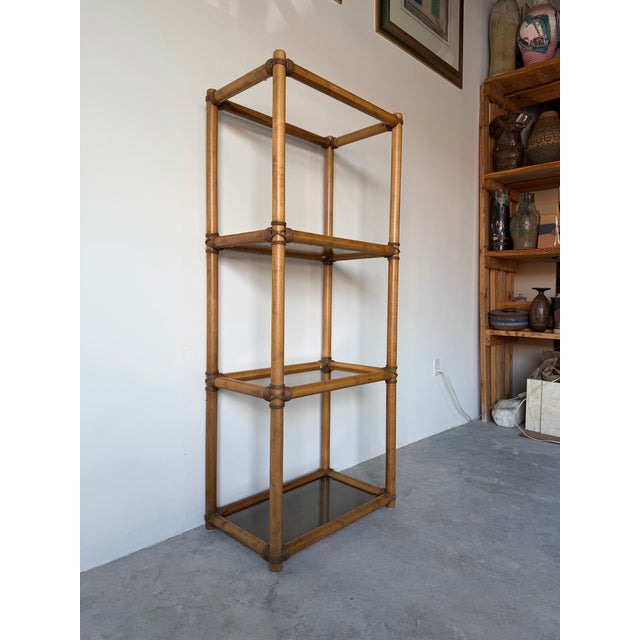 Mid-Century Modern Mid-Century Modern Faux Bamboo & Rush-Wrapped Etagere Bookcase For Sale - Image 3 of 12