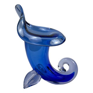 Cobalt Blue Murano Glass Cornucopia Vase by Archimede Seguso, 1950s For Sale