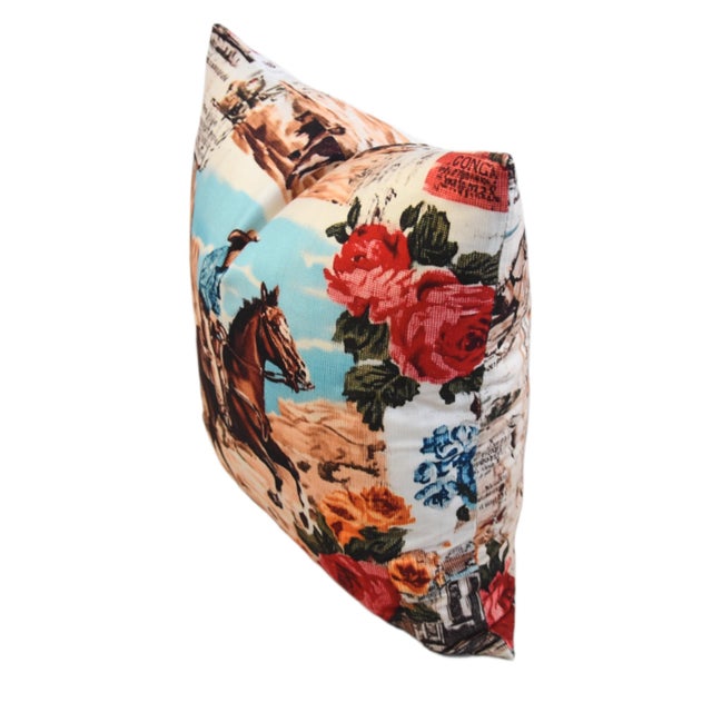 Western Galloping Cowboy & Horse Feather/Down Pillow For Sale - Image 4 of 5