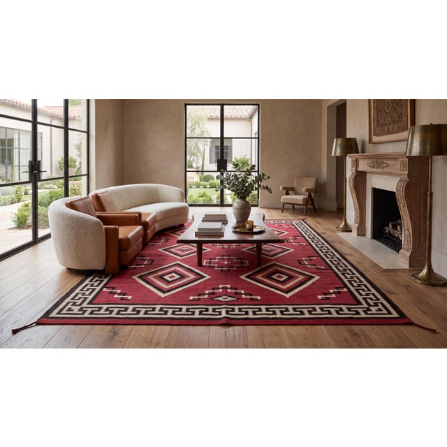 Elevate your space with this striking contemporary wool area rug, crafted in the tradition of Southwestern and Navajo...