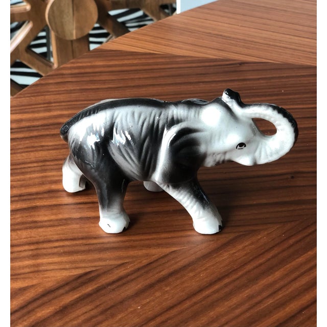 1970s Vintage Ceramic Elephants Trunks Up for Good Fortune-Set of Two For Sale - Image 10 of 11
