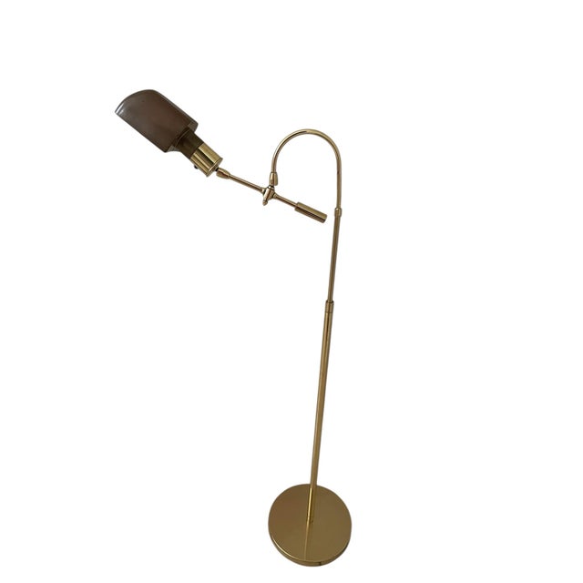 Mid-Century Modern Vintage 1970s Ralph Lauren Library Style Brass Adjustable Reading Floor Lamp For Sale - Image 3 of 10