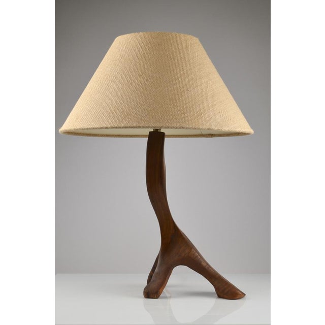 French Brutalist Table Lamp in Olive Wood, 1950s For Sale - Image 15 of 15