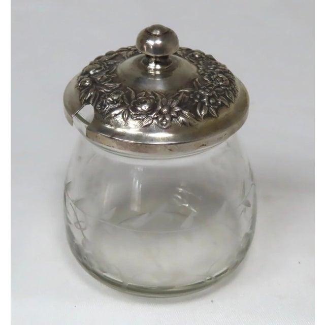 Vintage Kirk & Son Sterling Silver Etch Cut Glass Jam Jar For Sale - Image 13 of 13