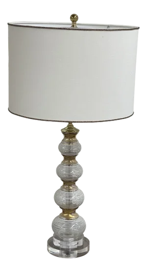 1950s Ribbed Italian Glass Lamp with Custom Shade