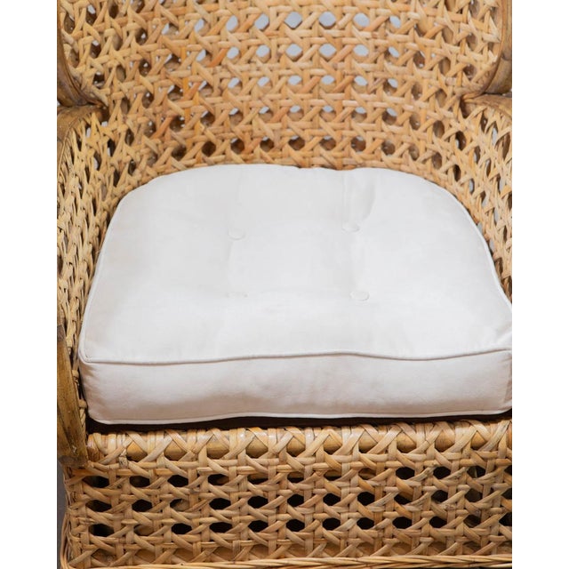 Brown Art Deco Revival French Cane & Rattan Club Chair, C. 1980s For Sale - Image 8 of 15