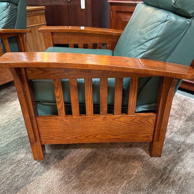 Lane Furniture Leather Mission Style Recliner Chair For Sale - Image 9 of 12