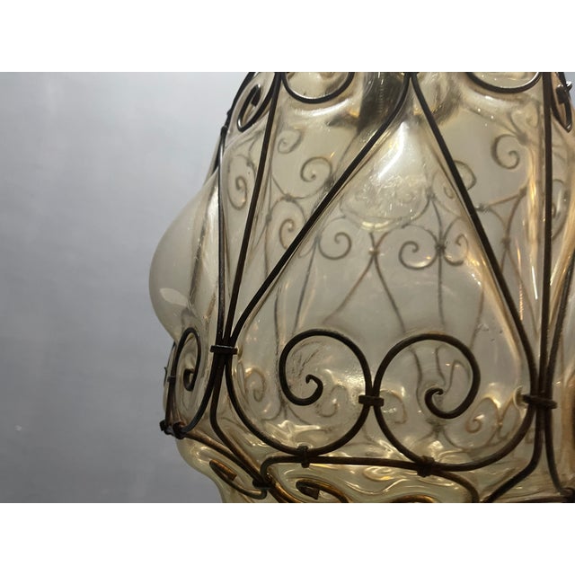 Tan Wrought Iron and Murano Glass Pendant Light, 1950s For Sale - Image 8 of 9