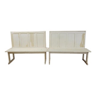Vintage Farmhouse Painted Wood High Back Kitchen Bench For Sale