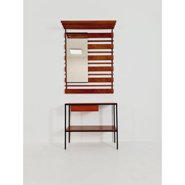 Brown Mid-Century Modern German Wall Coat Rack with Mirror, 1960s For Sale - Image 8 of 11