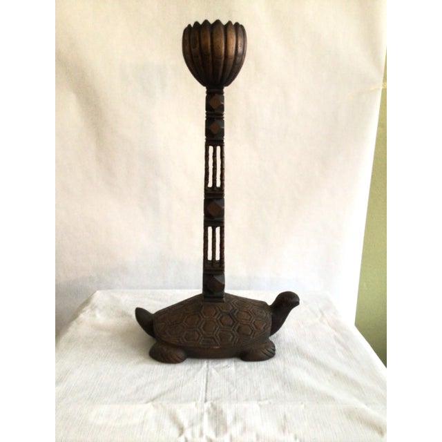 1960s Hand-Carved Wood Turtle Candlestick For Sale - Image 4 of 10